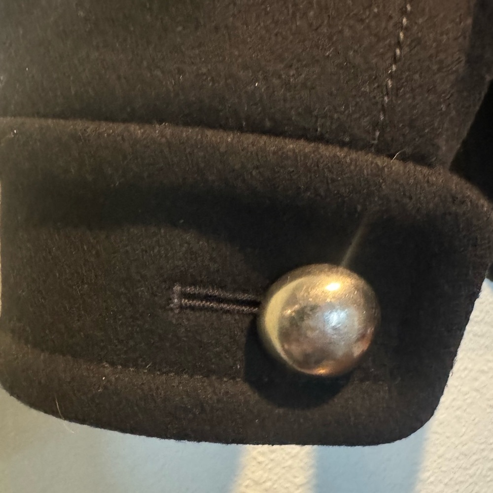 GUC Banana Republic black medium women pea coat wool silver buttons vintage 90s - Picture 6 of 11